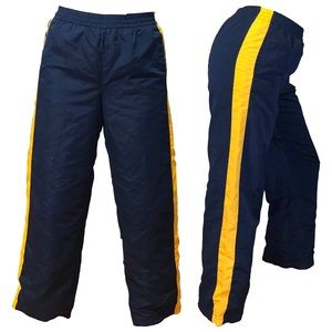 Vintage Cheetah Track Suit Pants Striped Side Legs Navy Blue Yellow - breathable